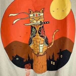 Samurai Cat Graphic T-Shirt - Orange and Yellow